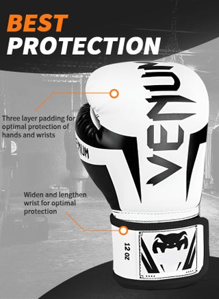 12OZ Boxing Gloves PU Leather, Muay Thai Kickboxing MMA Sparring Training, Advanced TAKKA Closure, Padding, Punch Bags Speed Ball Focus Pads Workout-White - view 4